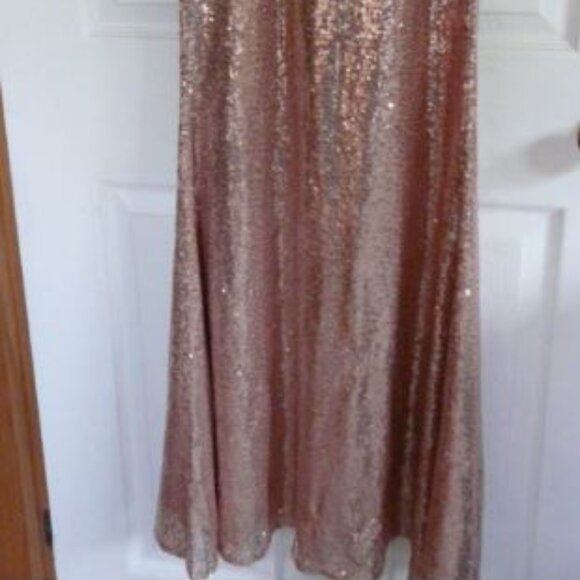 Rose Gold Sequin Maxi Dress/ Gown/ Prom/ New Years / Evening / party - Picture 8 of 9
